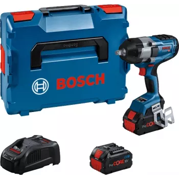 Bosch GDS 18V-1000 Professional BITURBO Akku-Schlagschrauber, 18 V, 1/2" Außenvierkant, 1000 Nm, 1750 U/min, 2x ProCORE18V 8,0 Ah Akkus, L-BOXX, Blau/Schwarz