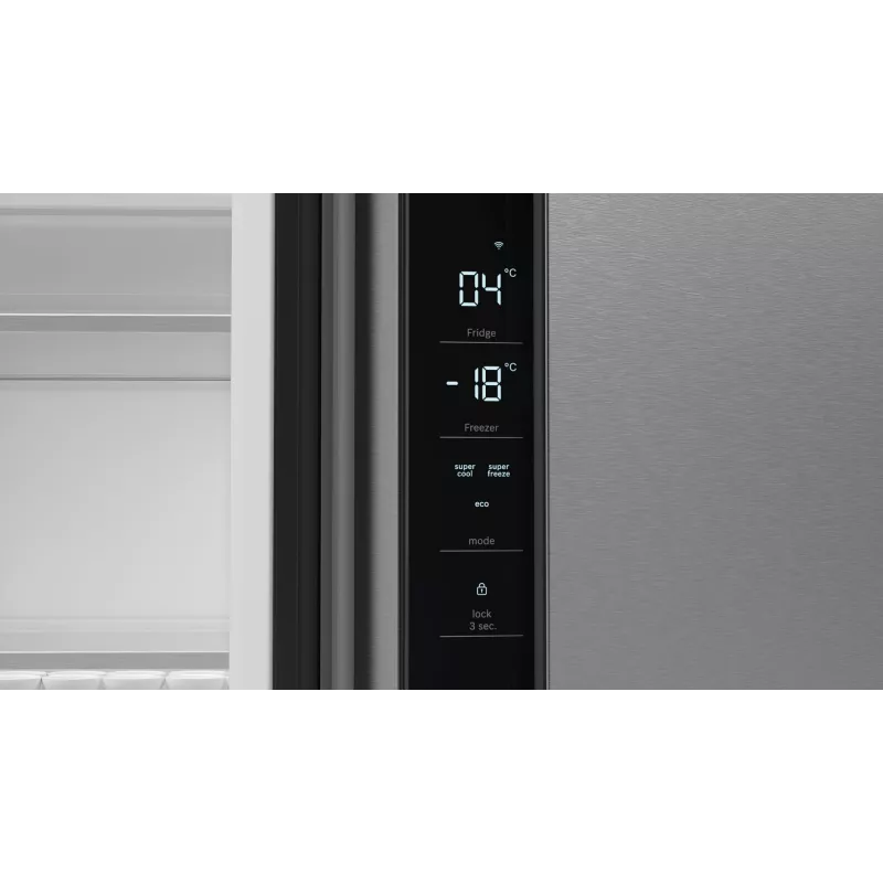 Bosch Serie 4 KFN96APEA Side-by-Side Kühl-Gefrierkombination, French Door, freistehend, 605 l (405 l + 200 l), Home Connect, Energieeffizienzklasse E, Edelstahl