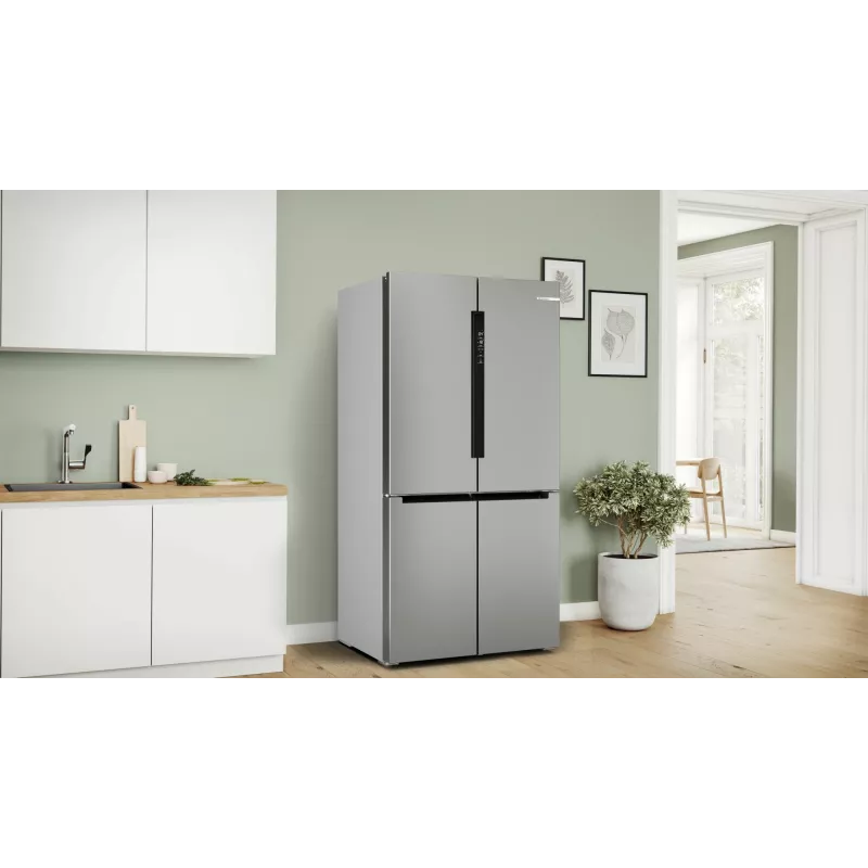 Bosch Serie 4 KFN96APEA Side-by-Side Kühl-Gefrierkombination, French Door, freistehend, 605 l (405 l + 200 l), Home Connect, Energieeffizienzklasse E, Edelstahl