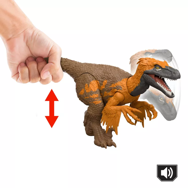 Jurassic World Rebirth Wild Roar Utahraptor Dinosaurier-Spielzeug, schwanzgesteuerter Angriffsbiss & Sound