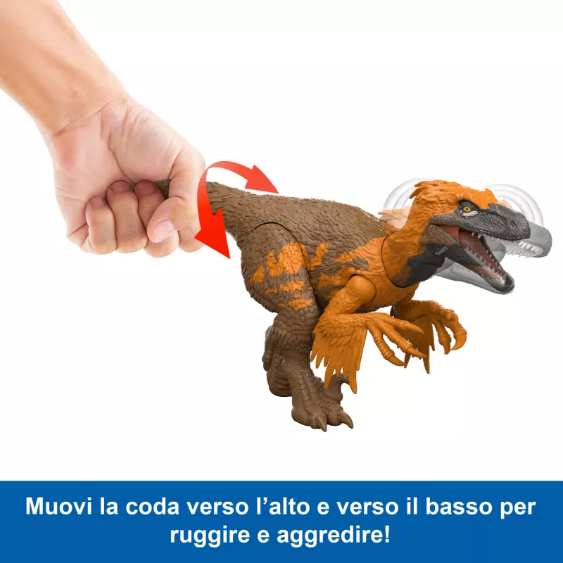 Jurassic World Rebirth Wild Roar Utahraptor Dinosaurier-Spielzeug, schwanzgesteuerter Angriffsbiss & Sound