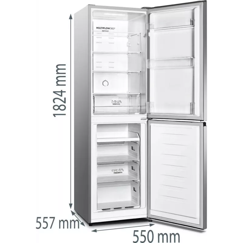 Gorenje NRK418DCS4 freistehende Kühl-Gefrierkombination, 256 l (171 l + 85 l), Energieklasse D, 182,4 cm, Silber