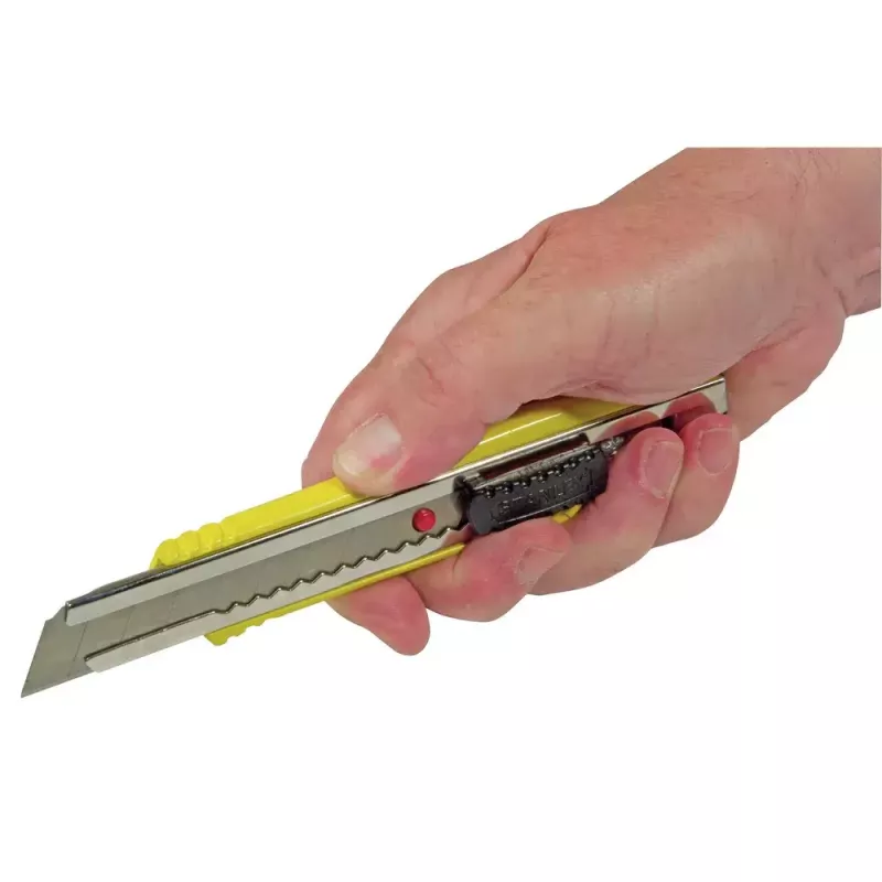 STANLEY FATMAX 0-10-421 Abbrechklingenmesser, 18 mm, Druckguss-Metallgehäuse, Schiebeverriegelung, Klingenführung aus Edelstahl, Gürtelclip, gelb