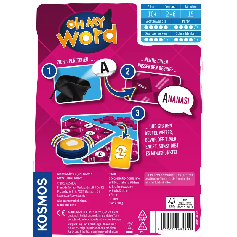 Kosmos Oh my word 684891 Partyspiel, 2–6 Spieler, 15 Min., ab 10 Jahren