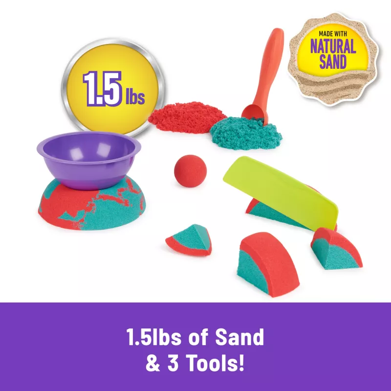 Spin Master Kinetic Sand Mold n' Flow Set Spielsand, 680 g, rot/türkis, ab 3 Jahren