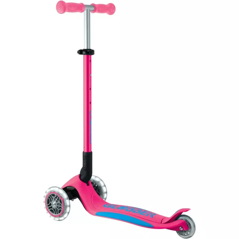 Kompaktscooter GLOBBER Primo Foldable Plus Lights – pink/hellblau