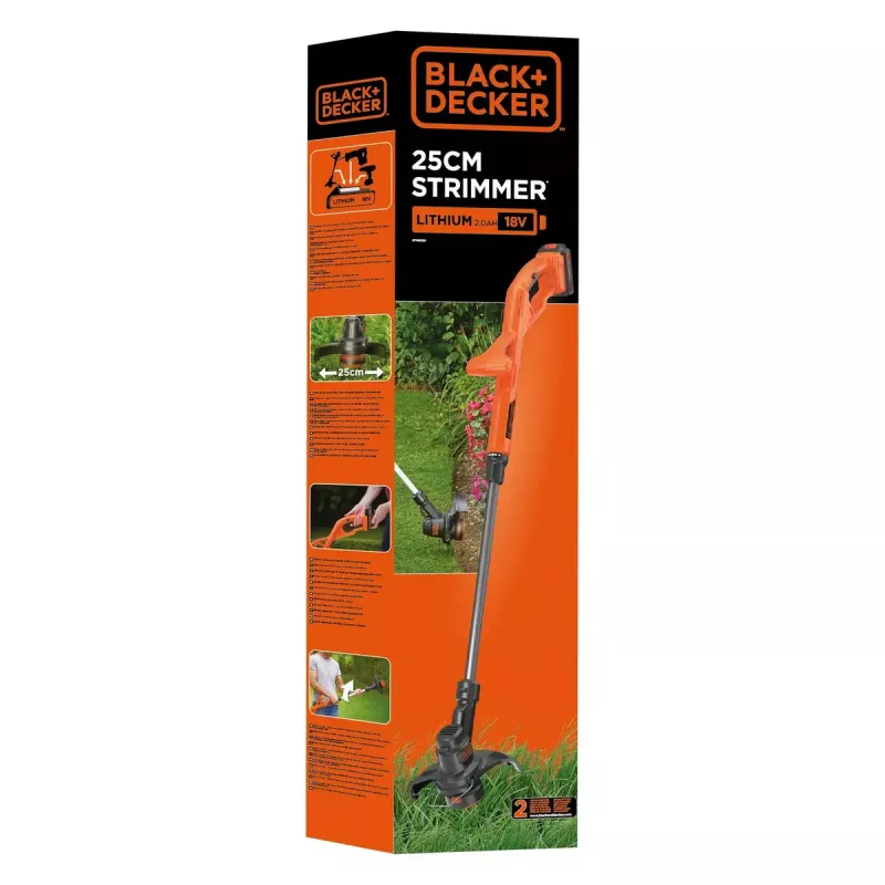 Black & Decker ST182320-QW Akku-Rasentrimmer, 18 V, 2,0 Ah Li-Ion, 25 cm Schnittbreite, inkl. Akku und Ladegerät, Orange/Schwarz