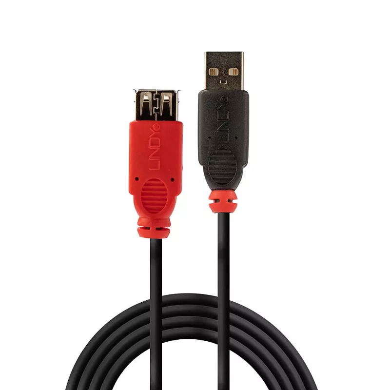 Lindy 42817 USB-2.0-Aktivverlängerungskabel Slim, USB-A-Stecker auf USB-A-Buchse, 5 m, schwarz
