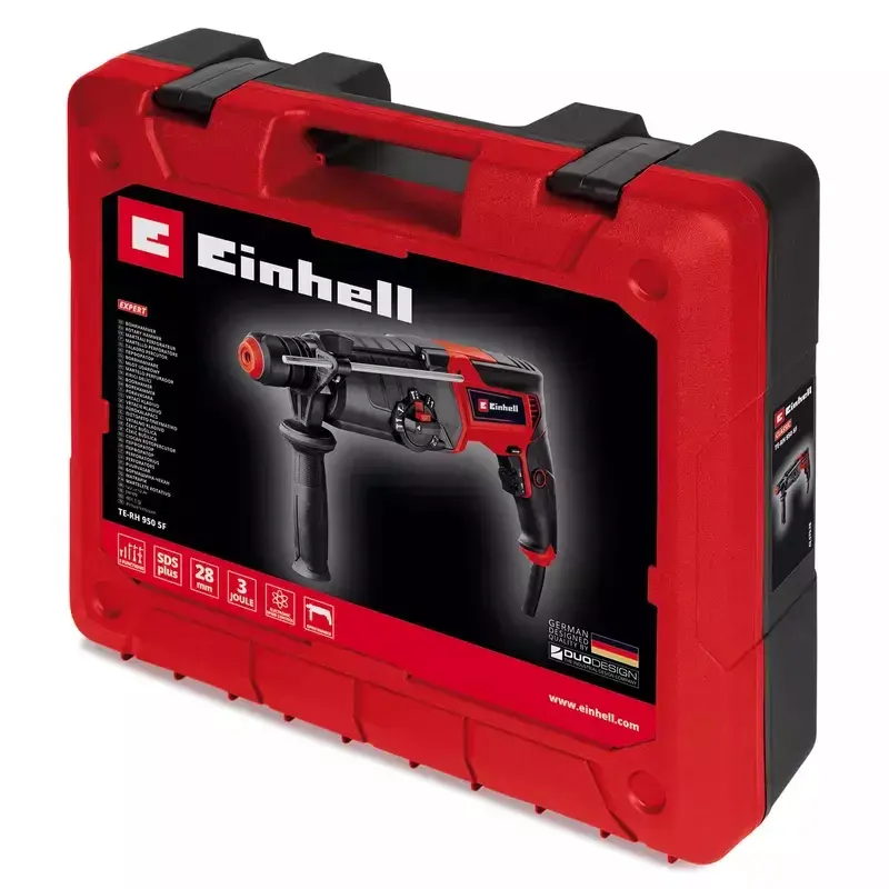Einhell TE-RH 950 5F Bohrhammer, 950 W, 3 J, SDS-plus, 2.600 U/min, mit Koffer, schwarz/rot