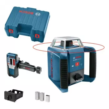 Bosch GRL 400 H Professional Rotationslaser-Set, 400 m Reichweite (mit Empfänger), roter Laser, mit Empfänger LR 1, Stativ BT 152 und Koffer, blau