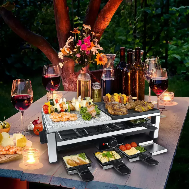Steba RC 108 Multi-Raclette-Grill, 2000 W, 8 Pfännchen, Edelstahl/Schwarz