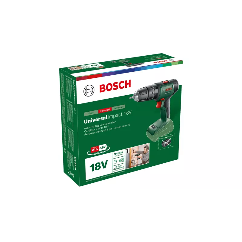 Bosch UniversalImpact 18V 06039D4100 Akku-Schlagbohrschrauber, 1450 U/min, Schnellspann-Bohrfutter, ohne Akku und Ladegerät, Grün/Schwarz