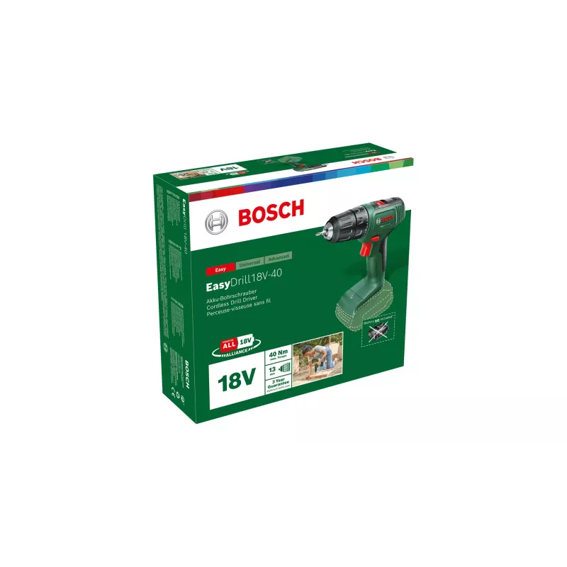 Bosch EasyDrill 18V-40 06039D8000 Akku-Bohrschrauber, 40 Nm, 1630 U/min, 2-Gang, ohne Akku und Ladegerät, Grün/Schwarz