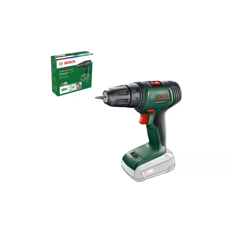 Bosch UniversalDrill 18V 06039D4000 Akku-Bohrschrauber, 40 Nm, 1450 U/min, 2-Gang, Schnellspann-Bohrfutter, ohne Akku und Ladegerät, Grün/Schwarz