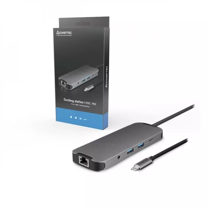 Chieftec DSC-901 USB-C Dockingstation, USB 3.2 Gen 1, HDMI, Gigabit-LAN, 2x USB-A, 2x USB-C, Titan