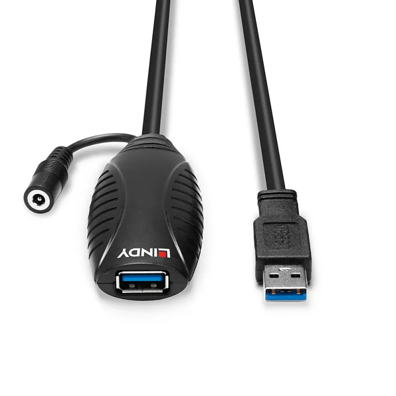 Lindy 43156 USB-3.0-Aktivverlängerungskabel, USB-A-Stecker auf USB-A-Buchse, 10 m, USB 3.2 Gen 1, 5 Gbit/s, schwarz
