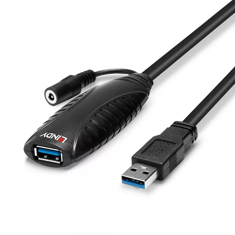 Lindy 43156 USB-3.0-Aktivverlängerungskabel, USB-A-Stecker auf USB-A-Buchse, 10 m, USB 3.2 Gen 1, 5 Gbit/s, schwarz