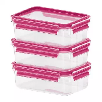 EMSA 515582 Vorratsdose Rechteckige Dose 0,55 L Pink, Transparent 3 Stück
