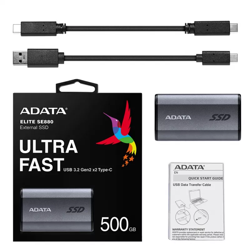 ADATA SE880 500 GB externe SSD, USB-C 3.2 Gen 2x2, grau