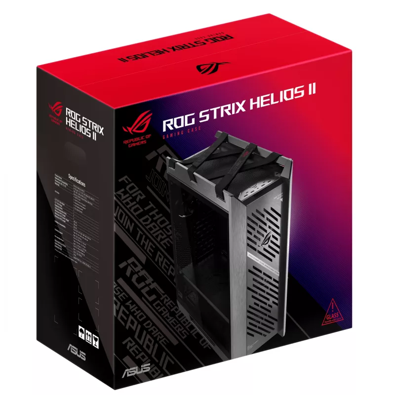 ASUS ROG Strix Helios II GX601S PC-Gehäuse, Midi-Tower, E-ATX, gehärtetes Glas, Aura Sync RGB, 4x 140-mm-Lüfter, USB-C, Schwarz