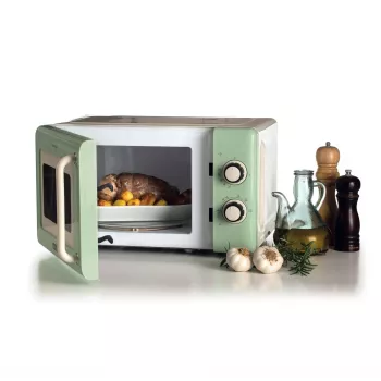 Ariete Vintage Line 3960 Vintage Mikrowelle, 800 W, Fassungsvermögen 20 l, 3 Funktionen, 5 Leistungsstufen, Timer, Grün
