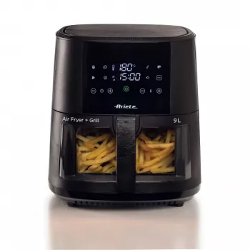 Ariete 4630 Heißluftfritteuse 9L, 1300W, Fassungsvermögen 9L, Gargutmenge 2,5 kg, 8 voreingestellte Programme, Temperatur bis zu 200 °C, transparenter Korb für Kochkontrolle, Schwarz