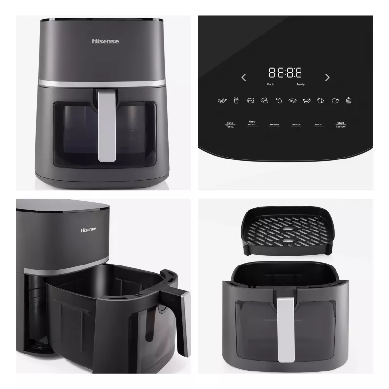 Hisense HAF1900D Heißluftfritteuse, 7 l, 1800 W, 200 °C, 10 voreingestellte Programme