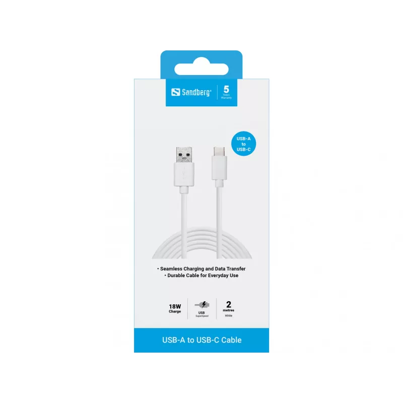 Sandberg 136-14 USB-C 3.1 auf USB-A 3.0 Kabel, 2 m, Stecker/Stecker, Weiß