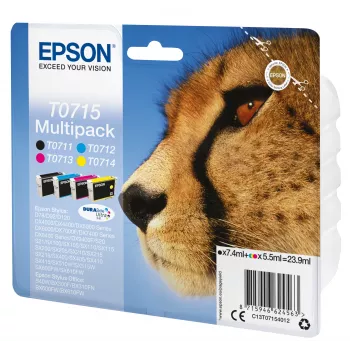 Epson Multipack 4-Farben T0715 DURABrite Ultra Tinte, Schwarz, Cyan, Magenta, Gelb, 7,4 ml, 5,5 ml, 1 Stk., Mehrfachpackung