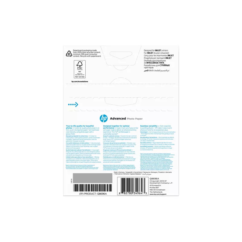 HP Q8696A Advanced Glossy Fotopapier randlos, glänzend, 250 g/m², 13 x 18 cm (130 x 180 mm), 25 Blatt