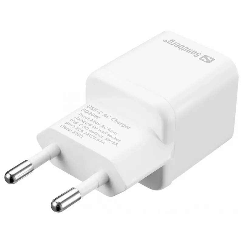 Sandberg USB-C AC-Ladegerät PD20W EU, Innenbereich, AC, 5 V, 3 A, Weiß