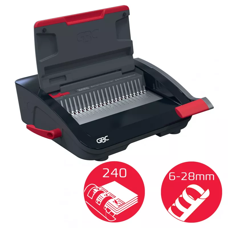 GBC CombBind CB20 Kunststoffbindegerät, schwarz/silber/rot