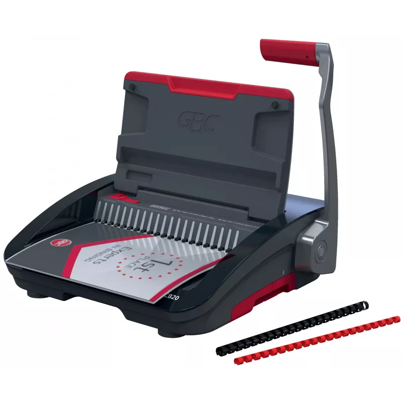 GBC CombBind CB20 Kunststoffbindegerät, schwarz/silber/rot