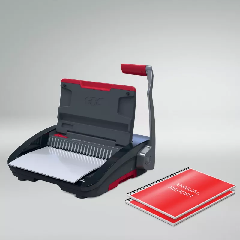 GBC CombBind CB20 Kunststoffbindegerät, schwarz/silber/rot