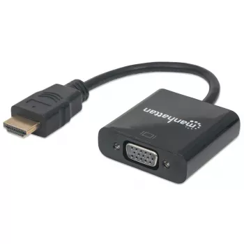 Manhattan HDMI-zu-VGA-Konverterkabel, 1080p, 30 cm, Stecker auf Buchse, Micro-USB-Stromeingang für zusätzliche Stromversorgung bei Bedarf, Schwarz, drei Jahre Garantie, entspricht HD2VGAE2.