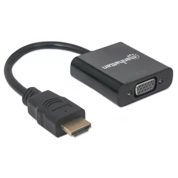 Manhattan HDMI-zu-VGA-Konverterkabel, 1080p, 30 cm, Stecker auf Buchse, Micro-USB-Stromeingang für zusätzliche Stromversorgung bei Bedarf, Schwarz, drei Jahre Garantie, entspricht HD2VGAE2.