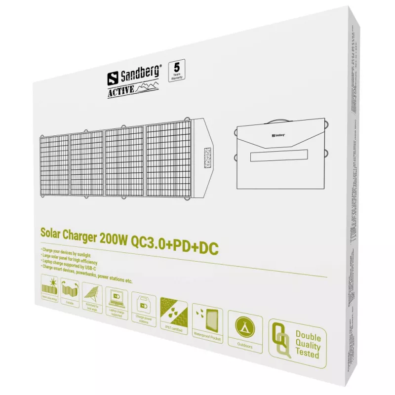 Sandberg 420-82 Solarladegerät 200 W, QC3.0+PD+DC, 4 Ausgänge (DC, 2x USB, USB-C)