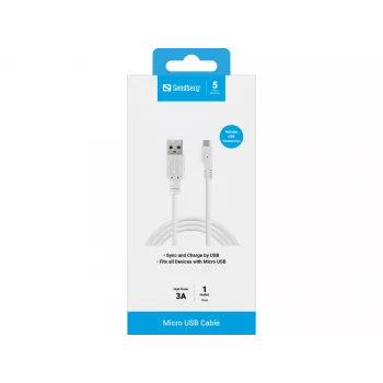 Sandberg USB-A-auf-Micro-USB-Ladekabel 1m, 1 m, USB A, Micro-USB B, USB 2.0, Stecker/Stecker, Weiß