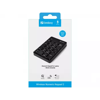 Sandberg Wireless Numeric Keypad 2, RF Wireless, 18, Laptop/PC, Schwarz