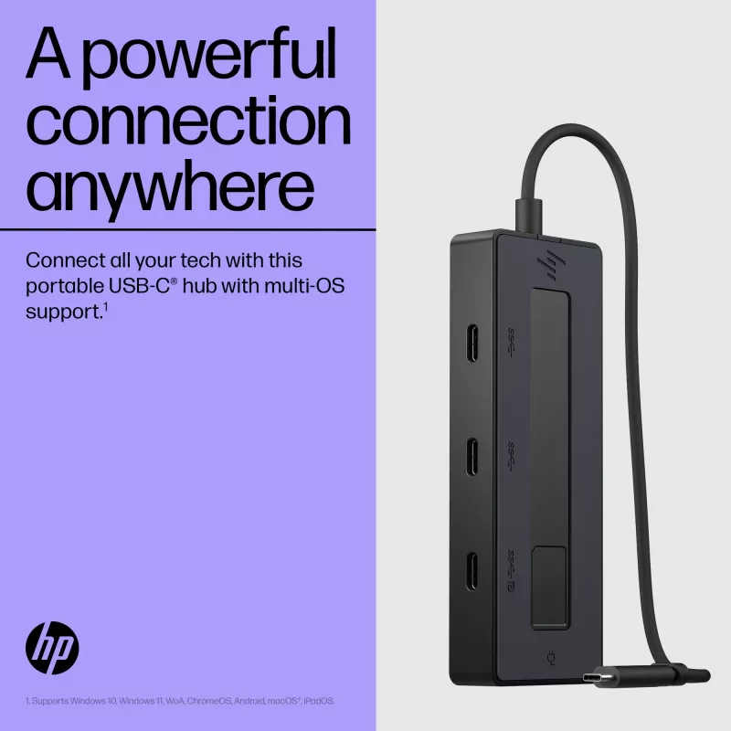 HP 4K USB-C Multiport Hub, USB Type-C, USB 3.2 Gen 2 (3.1 Gen 2) Type-C, 10000 Mbit/s, Schwarz, 4K Ultra HD, China