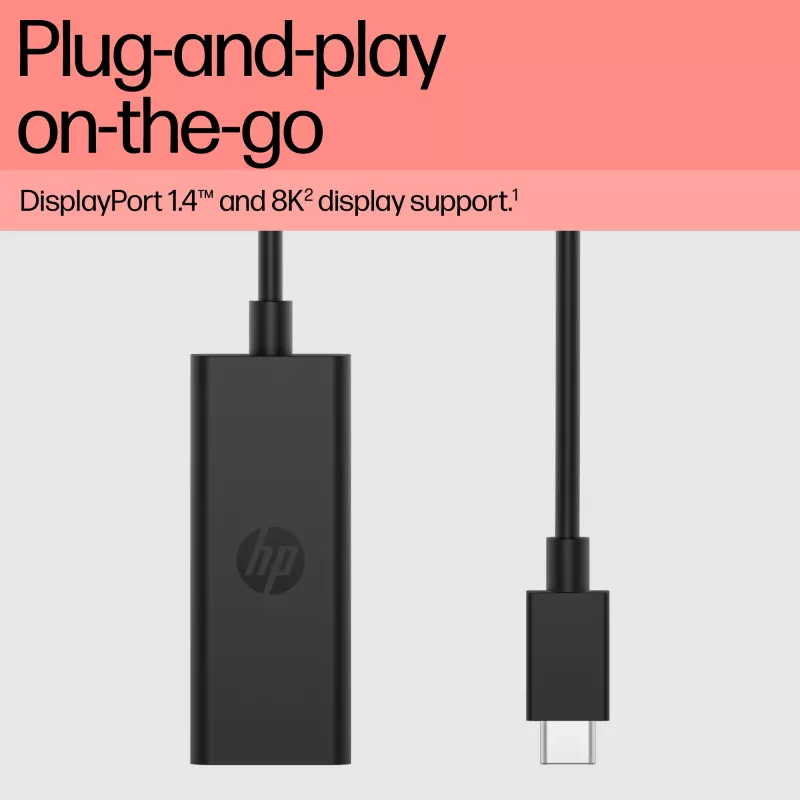 HP 8Y8Y1AA USB-C-auf-DisplayPort-Adapter G2, 8K (7680 x 4320), Schwarz