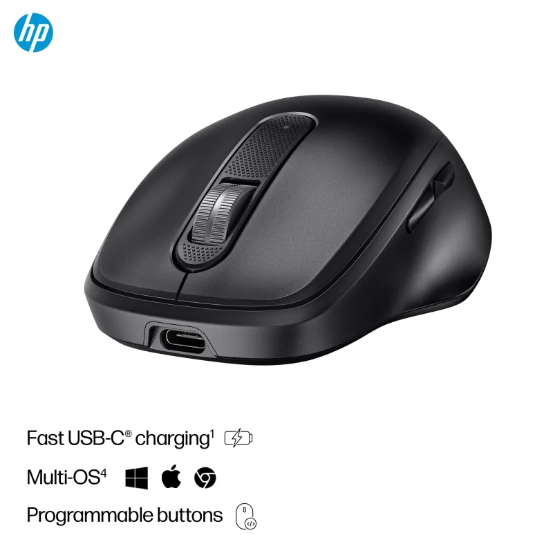 HP 510 ultraschnelle wiederaufladbare kabellose Maus, beidhändig, RF Wireless, 4000 DPI, Schwarz