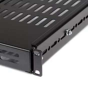 StarTech.com ADJSHELF 1U tiefenverstellbarer belüfteter Server-Rack-Fachboden, 19 Zoll, 80 kg (175 lb), Einbautiefe 480–960 mm (19,5–38 Zoll), 70 cm (27,5 Zoll) tief, Schwarz