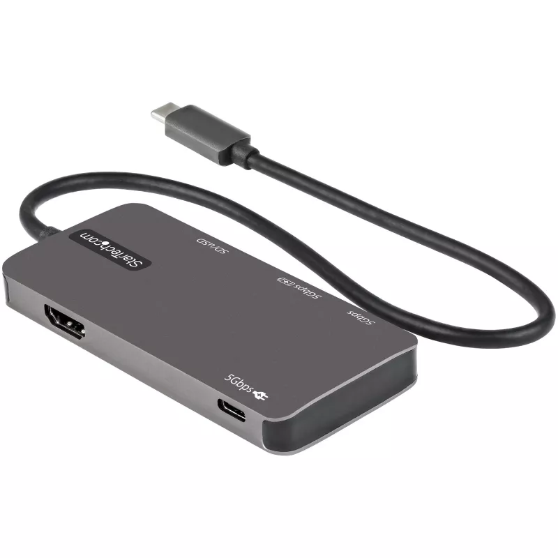 StarTech.com DKT30CHSDPD USB-C-Multiport-Adapter Mini-Dock, 4K-HDMI, 100 W PD Pass-Through, SD-/microSD-Steckplatz, 3-Port-USB-3.0-Hub, 30 cm fest angeschlossenes Kabel