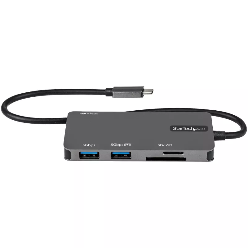 StarTech.com DKT30CHSDPD USB-C-Multiport-Adapter Mini-Dock, 4K-HDMI, 100 W PD Pass-Through, SD-/microSD-Steckplatz, 3-Port-USB-3.0-Hub, 30 cm fest angeschlossenes Kabel