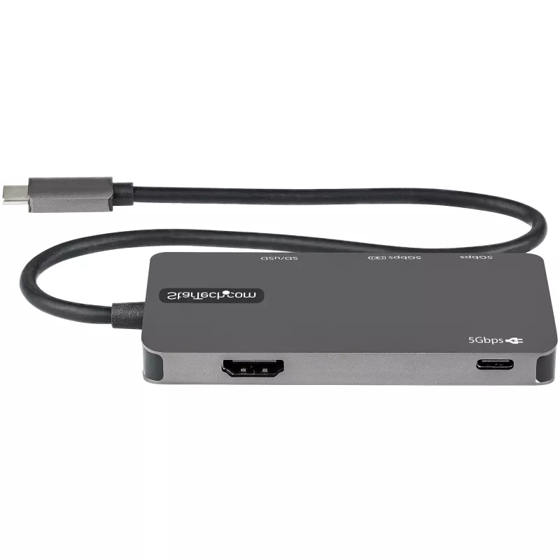 StarTech.com DKT30CHSDPD USB-C-Multiport-Adapter Mini-Dock, 4K-HDMI, 100 W PD Pass-Through, SD-/microSD-Steckplatz, 3-Port-USB-3.0-Hub, 30 cm fest angeschlossenes Kabel