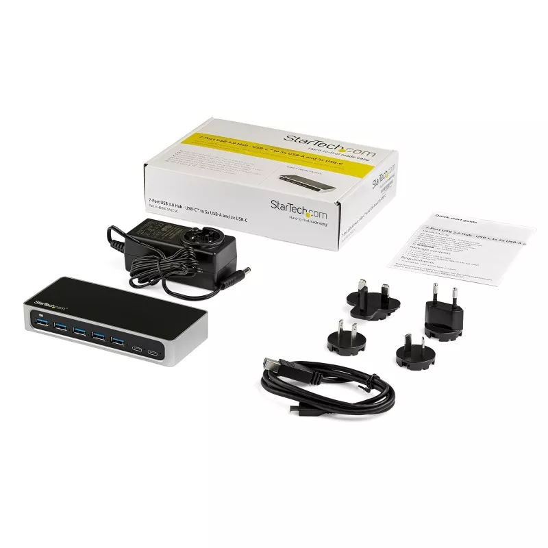 StarTech.com HB30C5A2CSC 7-Port-USB-C-Hub, USB-C auf 5x USB-A + 2x USB-C, USB 3.0, Schnellladeport, mit Stromversorgung