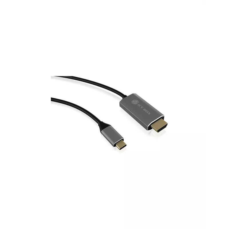 Icy Box IB-CB020-C USB-Type-C-auf-HDMI-Kabel, 1,8 m, 4K 60 Hz, Schwarz/Silber