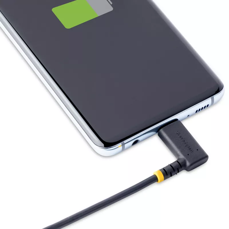 StarTech.com 1m USB-A-auf-USB-C-Ladekabel, abgewinkelt – robustes Schnellladekabel – schwarz, USB 2.0 A auf Typ-C – strapazierfähige Aramidfaser – 3A – USB-Ladekabel