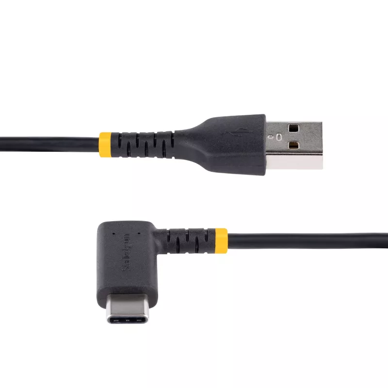 StarTech.com 1,8 m USB-A-auf-USB-C-Ladekabel im rechten Winkel – robustes Schnelllade-USB-C-Kabel – Schwarz, USB 2.0 A auf Typ C – strapazierfähige Aramidfaser – 3A – USB-Ladekabel